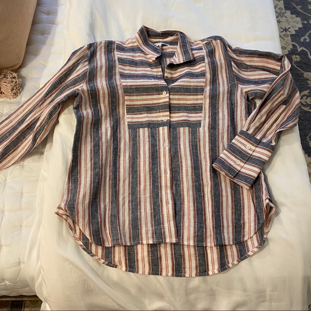 Frame Stripe Linen Bib Shirt